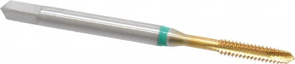Guhring - #4-40 UNC, 3 Flute, TiN Finish, Cobalt Spiral Point Tap - Plug Chamfer, Right Hand Thread, 1-7/8" OAL, 0.141" Shank Diam, 2B Class of Fit, Series 3916 - Exact Industrial Supply