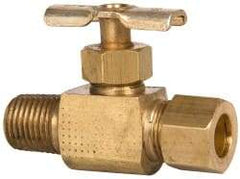 Eaton - 150 Max psi, 3/8 x 1/4" Pipe, Brass, Inline Instrumentation Needle Valve - Compression x MNPT End Connections - Benchmark Tooling