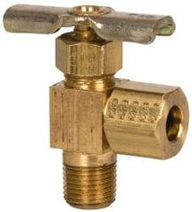 Eaton - 150 Max psi, 1/4 x 1/8" Pipe, Brass, Angled Instrumentation Needle Valve - Compression x MNPT End Connections - Benchmark Tooling