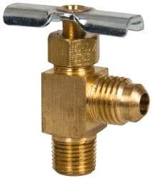 Eaton - 150 Max psi, 1/4 x 1/8" Pipe, Brass, Flare Angled Instrumentation Needle Valve - Flare x MNPT End Connections - Benchmark Tooling