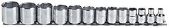 Proto - 13 Piece 3/8" Drive Chrome Finish Socket Set - 6 Points, 1/4" to 1" Range, Inch Measurement Standard - Benchmark Tooling