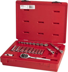 Proto - 22 Piece 3/8" Drive Chrome Finish Deep Well Socket Set - 12 Points, 3/8" to 7/8" Range, Inch Measurement Standard - Benchmark Tooling