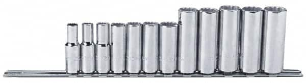 Proto - 12 Piece 3/8" Drive Chrome Finish Deep Well Socket Set - 12 Points, 8mm to 19mm Range, Metric Measurement Standard - Benchmark Tooling