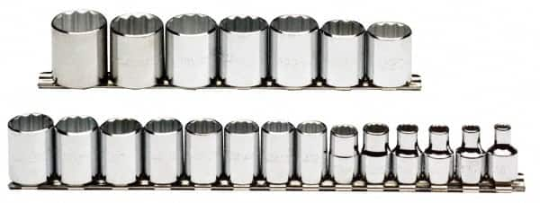 Proto - 21 Piece 3/8" Drive Chrome Finish Socket Set - 12 Points, 6mm to 26mm Range, Metric Measurement Standard - Benchmark Tooling