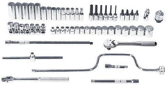 Proto - 57 Piece 3/8" Drive Chrome Finish Deep Well Socket Set - 12 Points, 6mm to 22mm Range, Metric Measurement Standard - Benchmark Tooling