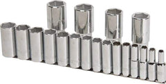 Proto - 19 Piece 1/2" Drive Chrome Finish Deep Well Socket Set - 6 Points, 3/8" to 1-1/2" Range, Inch Measurement Standard - Benchmark Tooling