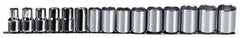 Proto - 15 Piece 1/2" Drive Chrome Finish Socket Set - 6 Points, 10mm to 24mm Range, Metric Measurement Standard - Benchmark Tooling