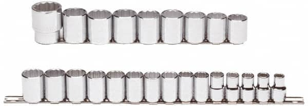 Proto - 24 Piece 1/2" Drive Chrome Finish Socket Set - 12 Points, 10mm to 36mm Range, Metric Measurement Standard - Benchmark Tooling