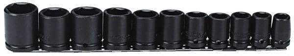 Proto - 11 Piece 1/2" Drive Black Finish Impact Socket Set - 6 Points, 1/2" to 1-1/8" Range, Inch Measurement Standard - Benchmark Tooling