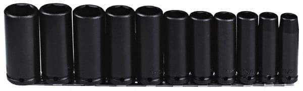 Proto - 11 Piece 1/2" Drive Black Finish Deep Well Impact Socket Set - 6 Points, 1/2" to 1-1/8" Range, Inch Measurement Standard - Benchmark Tooling