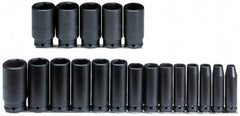 Proto - 19 Piece 1/2" Drive Black Finish Deep Well Impact Socket Set - 6 Points, 3/8" to 1-1/2" Range, Inch Measurement Standard - Benchmark Tooling