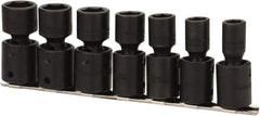 Proto - 7 Piece 1/2" Drive Black Finish Impact Socket Set - 6 Points, 7/16" to 13/16" Range, Inch Measurement Standard - Benchmark Tooling