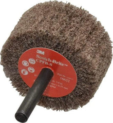 3M - 2" Diam x 1" Face Width, Medium Aluminum Oxide Nonwoven Mounted Flap Wheel - 1/4" Shank Mount, 12,000 Max RPM - Benchmark Tooling