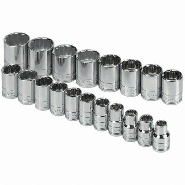 SK - 1/2" Drive Standard Socket Set - 10 to 28mm, Metric Measurement Standard - Benchmark Tooling