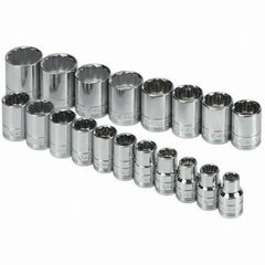 SK - 1/2" Drive Standard Socket Set - 10 to 28mm, Metric Measurement Standard - Benchmark Tooling
