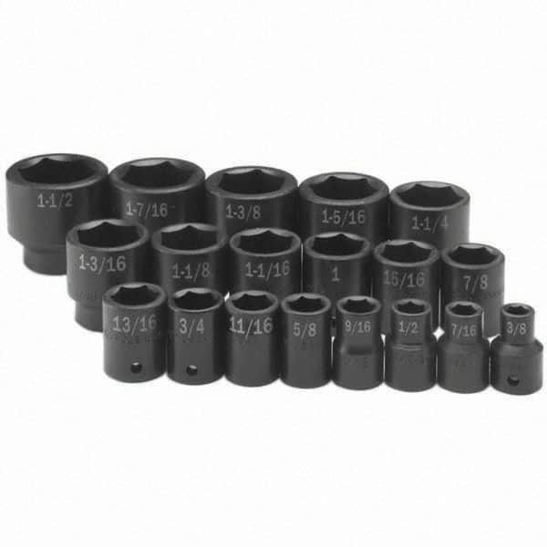 SK - 1/2" Drive Standard Impact Socket Set - 3/8 to 1-1/2", Inch Measurement Standard - Benchmark Tooling