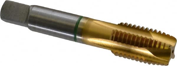 Guhring - 7/8-9 UNC, 4 Flute, TiN Finish, Cobalt Spiral Point Tap - Plug Chamfer, Right Hand Thread, 4-11/16" OAL, 0.697" Shank Diam, 2B Class of Fit, Series 3916 - Exact Industrial Supply