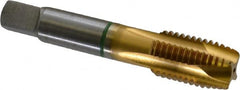 Guhring - 7/8-9 UNC, 4 Flute, TiN Finish, Cobalt Spiral Point Tap - Plug Chamfer, Right Hand Thread, 4-11/16" OAL, 0.697" Shank Diam, 2B Class of Fit, Series 3916 - Exact Industrial Supply