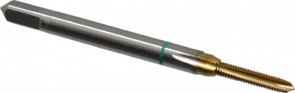 Guhring - #2-64 UNF, 3 Flute, TiN Finish, Cobalt Spiral Point Tap - Plug Chamfer, Right Hand Thread, 1-3/4" OAL, 0.141" Shank Diam, 2B Class of Fit, Series 3917 - Exact Industrial Supply