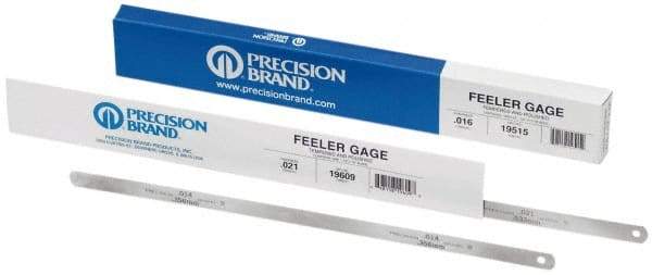 Precision Brand - 0.007 Inch Thick x 1/2 Inch Wide x 12 Inch Leaf Length, Parallel Feeler Gage - High Carbon Steel - Benchmark Tooling