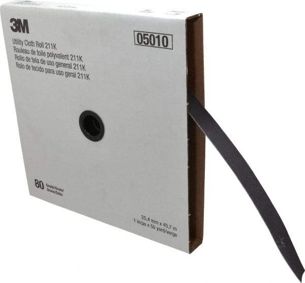 3M - 1" x 50 Yd 80 Grit Aluminum Oxide Cloth Roll - Medium Grade, J Weighted Backing - Benchmark Tooling