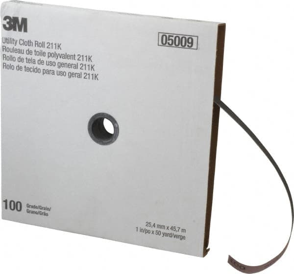 3M - 1" x 50 Yd 100 Grit Aluminum Oxide Cloth Roll - Fine Grade, J Weighted Backing - Benchmark Tooling