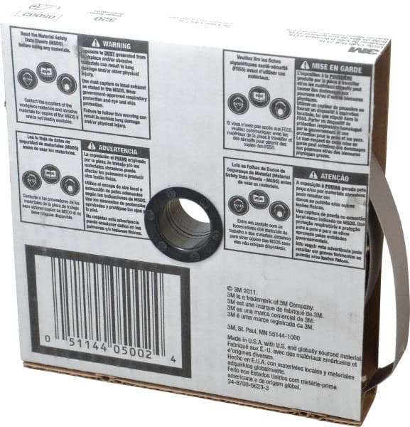 3M - 1" x 50 Yd 320 Grit Aluminum Oxide Cloth Roll - Extra Fine Grade, J Weighted Backing - Benchmark Tooling