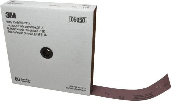 3M - 2" x 50 Yd 80 Grit Aluminum Oxide Cloth Roll - Medium Grade, J Weighted Backing - Benchmark Tooling