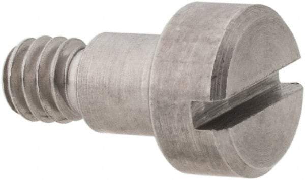 Made in USA - 3/16" Shoulder Diam x 3/16" Shoulder Length, #8-32 UNC, Slotted Precision Shoulder Screw - 416 Stainless Steel, Uncoated, 5/32" Head Height x 5/16" Head Diam - Benchmark Tooling
