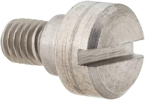Made in USA - 1/4" Shoulder Diam x 1/8" Shoulder Length, #10-32 UNF, Slotted Precision Shoulder Screw - 416 Stainless Steel, Uncoated, 3/16" Head Height x 3/8" Head Diam - Benchmark Tooling