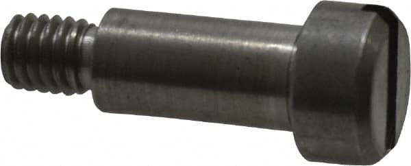 Made in USA - 1/4" Shoulder Diam x 1/2" Shoulder Length, #10-32 UNF, Slotted Precision Shoulder Screw - 416 Stainless Steel, Uncoated, 3/16" Head Height x 3/8" Head Diam - Benchmark Tooling