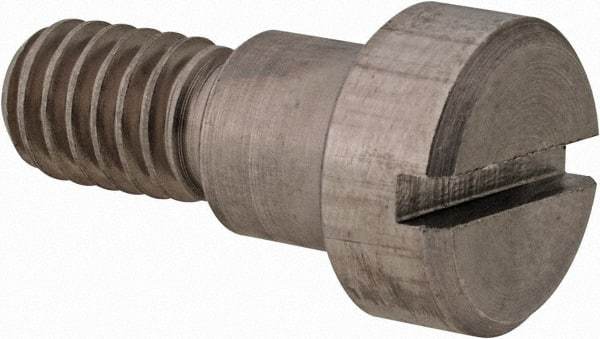Made in USA - 3/8" Shoulder Diam x 5/16" Shoulder Length, 5/16-18 UNC, Slotted Precision Shoulder Screw - 416 Stainless Steel, Uncoated, 1/4" Head Height x 9/16" Head Diam - Benchmark Tooling