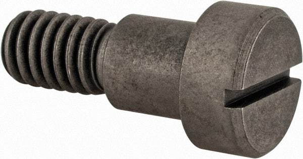 Made in USA - 3/8" Shoulder Diam x 3/8" Shoulder Length, 5/16-18 UNC, Slotted Precision Shoulder Screw - 416 Stainless Steel, Uncoated, 1/4" Head Height x 9/16" Head Diam - Benchmark Tooling