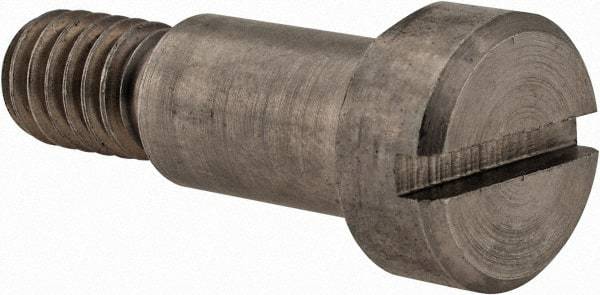 Made in USA - 3/8" Shoulder Diam x 5/8" Shoulder Length, 5/16-18 UNC, Slotted Precision Shoulder Screw - 416 Stainless Steel, Uncoated, 1/4" Head Height x 9/16" Head Diam - Benchmark Tooling