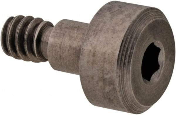 Made in USA - 1/8" Shoulder Diam x 1/8" Shoulder Length, #4-40 UNC, Hex Socket Precision Shoulder Screw - 416 Stainless Steel, Uncoated, 1/8" Head Height x 1/4" Head Diam - Benchmark Tooling