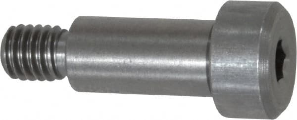 Made in USA - 1/4" Shoulder Diam x 1/2" Shoulder Length, #10-32 UNF, Hex Socket Precision Shoulder Screw - 416 Stainless Steel, Uncoated, 3/16" Head Height x 3/8" Head Diam - Benchmark Tooling