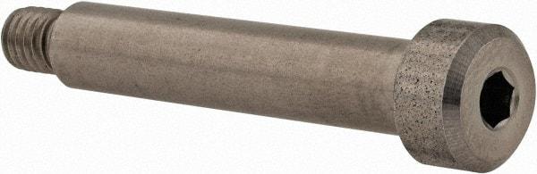 Made in USA - 1/4" Shoulder Diam x 1-1/4" Shoulder Length, #10-32 UNF, Hex Socket Precision Shoulder Screw - 416 Stainless Steel, Uncoated, 3/16" Head Height x 3/8" Head Diam - Benchmark Tooling