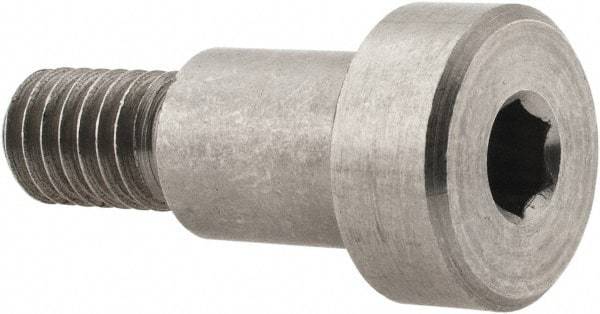Made in USA - 1/2" Shoulder Diam x 5/8" Shoulder Length, 3/8-16 UNC, Hex Socket Precision Shoulder Screw - 416 Stainless Steel, Uncoated, 5/16" Head Height x 3/4" Head Diam - Benchmark Tooling