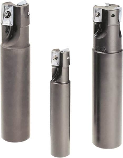 Tungaloy - 5/8" Cut Diam, 0.429" Max Depth of Cut, 5/8" Shank Diam, 3.35" OAL, Indexable Square Shoulder End Mill - ASMT 11T3.. Inserts, Weldon Shank, 90° Lead Angle - Benchmark Tooling