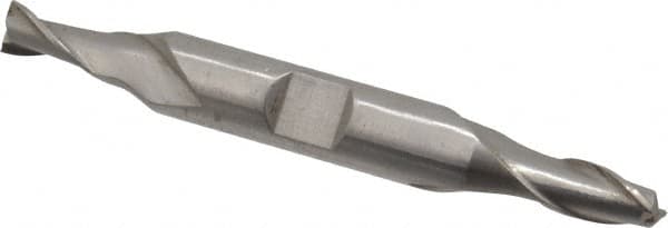 Interstate - 1/4", 1/2" LOC, 3/8" Shank Diam, 3-1/8" OAL, 2 Flute, High Speed Steel Square End Mill - Double End, Uncoated, Spiral Flute, 30° Helix, Centercutting, Right Hand Cut, Right Hand Flute - Benchmark Tooling