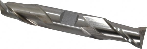 Interstate - 3/4", 1-5/16" LOC, 3/4" Shank Diam, 5" OAL, 2 Flute, High Speed Steel Square End Mill - Double End, Uncoated, Spiral Flute, 30° Helix, Centercutting, Right Hand Cut, Right Hand Flute - Benchmark Tooling