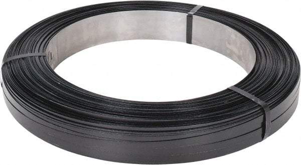 Made in USA - 3,087' Long x 1/2" Wide, Oscillated Coil Steel Strapping - 1,170 Lb Capacity, 0.02" Thick - Benchmark Tooling