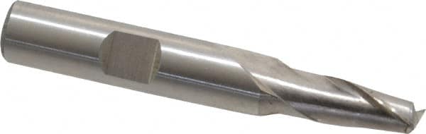 Interstate - 9/32", 9/16" LOC, 3/8" Shank Diam, 2-3/8" OAL, 2 Flute, High Speed Steel Square End Mill - Single End, Uncoated, Spiral Flute, 30° Helix, Centercutting, Right Hand Cut, Right Hand Flute - Benchmark Tooling
