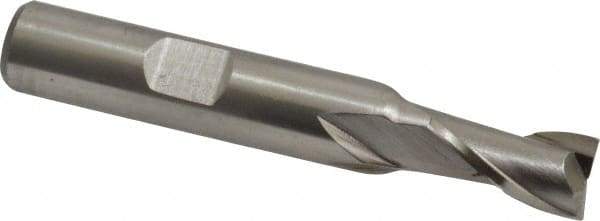 Interstate - 21/64", 9/16" LOC, 3/8" Shank Diam, 2-3/8" OAL, 2 Flute, High Speed Steel Square End Mill - Single End, Uncoated, Spiral Flute, 30° Helix, Centercutting, Right Hand Cut, Right Hand Flute - Benchmark Tooling