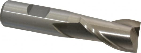 Interstate - 7/8", 1-1/2" LOC, 3/4" Shank Diam, 3-3/4" OAL, 2 Flute, High Speed Steel Square End Mill - Single End, Uncoated, Spiral Flute, 30° Helix, Centercutting, Right Hand Cut, Right Hand Flute - Benchmark Tooling