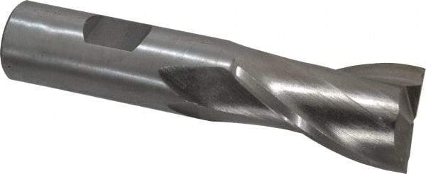 Interstate - 15/16", 1-1/2" LOC, 3/4" Shank Diam, 3-3/4" OAL, 2 Flute, High Speed Steel Square End Mill - Single End, Uncoated, Spiral Flute, 30° Helix, Centercutting, Right Hand Cut, Right Hand Flute - Benchmark Tooling