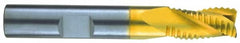 RobbJack - 7/16" Diam, Fine Pitch, 5/8" LOC, 3 Flute Solid Carbide Roughing Square End Mill - TiN Finish, 2-3/4" OAL, 7/16" Shank Diam, Single End, Centercutting, 30° Helix - Benchmark Tooling