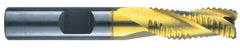 RobbJack - 7/16" Diam, Fine Pitch, 1" LOC, 3 Flute Solid Carbide Roughing Square End Mill - TiN Finish, 2-3/4" OAL, 7/16" Shank Diam, Single End, Centercutting, 30° Helix - Benchmark Tooling