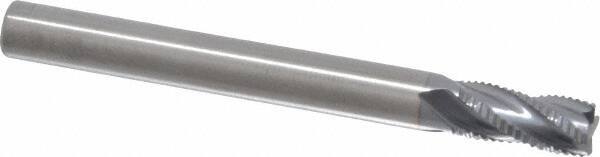 RobbJack - 1/4" Diam, Fine Pitch, 1/2" LOC, 4 Flute Solid Carbide Roughing Square End Mill - TiCN Finish, 2-1/2" OAL, 1/4" Shank Diam, Single End, Centercutting, 30° Helix - Benchmark Tooling