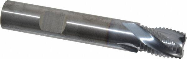 RobbJack - 1/2" Diam, Fine Pitch, 5/8" LOC, 4 Flute Solid Carbide Roughing Square End Mill - TiCN Finish, 3" OAL, 1/2" Shank Diam, Single End, Centercutting, 30° Helix - Benchmark Tooling